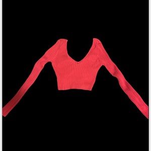 Thick Bright Pink Ribbed Crop Sweater